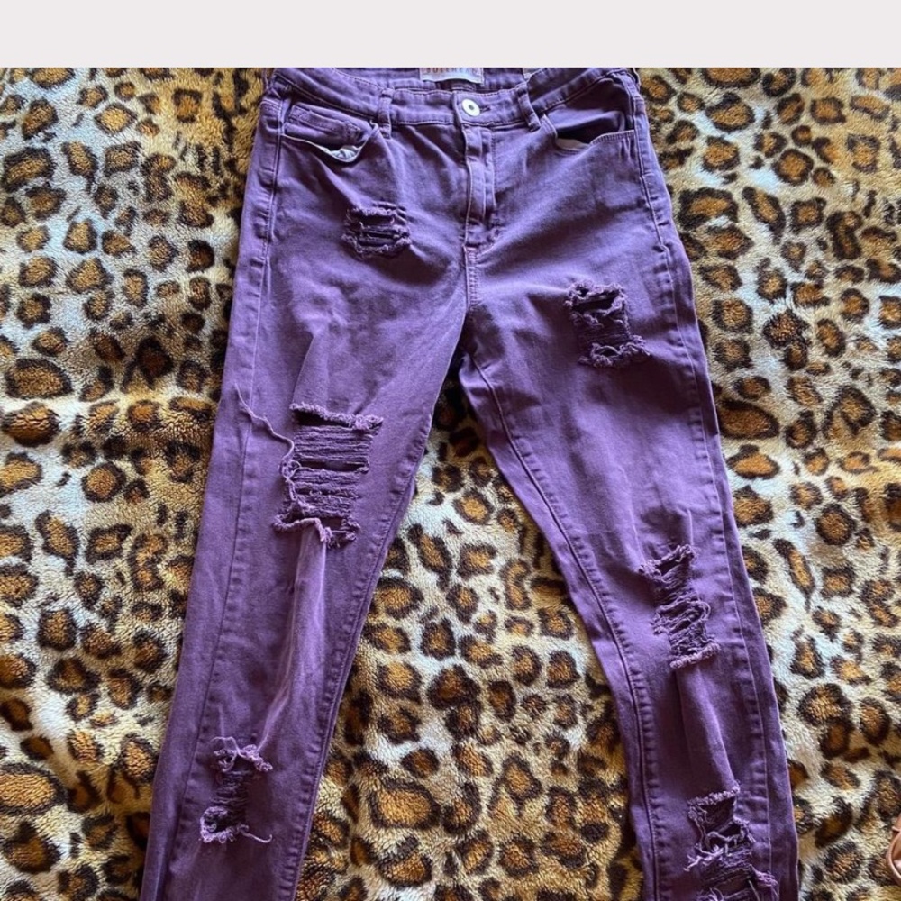 Bullhead Purple Skinny Distressed Jeans